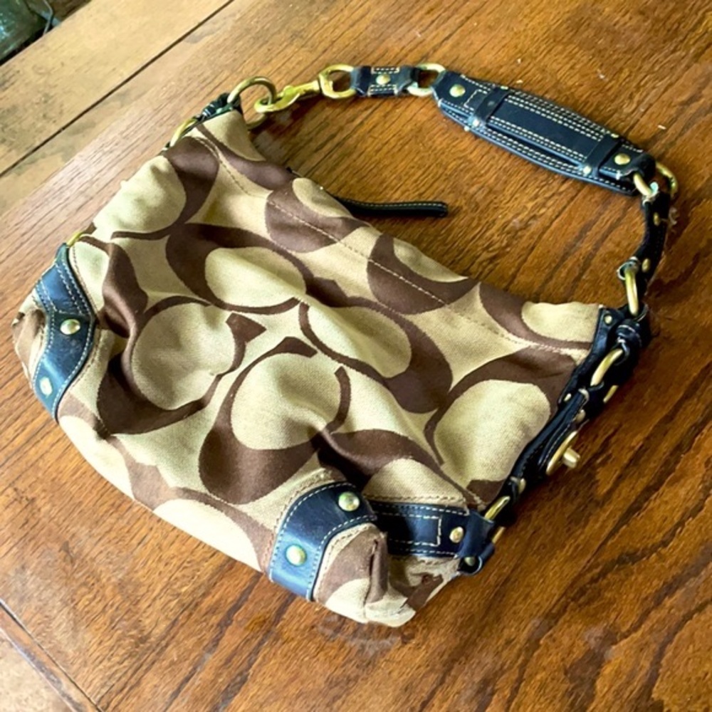 COACH Carly Signature Canvas and Leather Hobo Bag